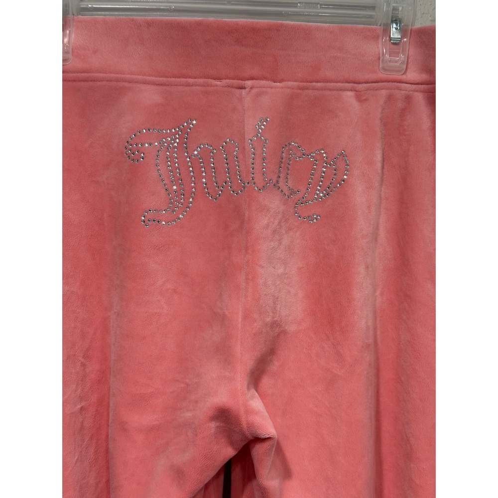 Juicy Couture Pink Velour Rhinestone Logo Flare Pants‎ Y2K Bling Coquette Glam L